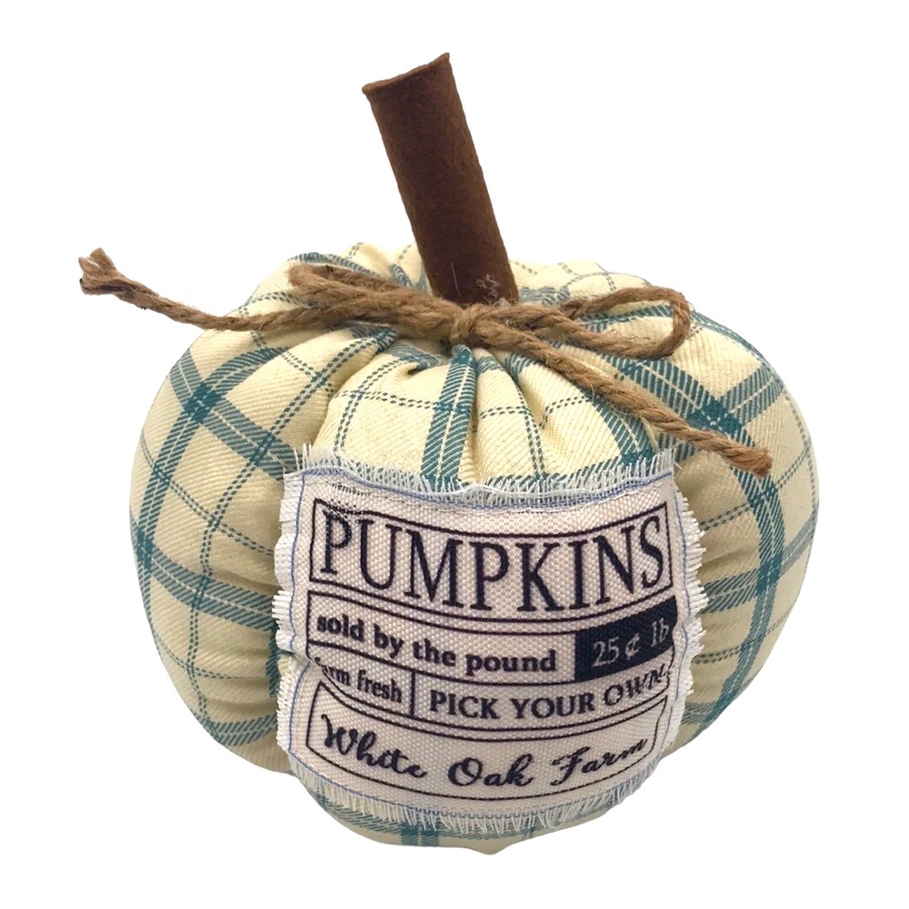 Blue, Cream plaid Plush Pumpkin Table Decor